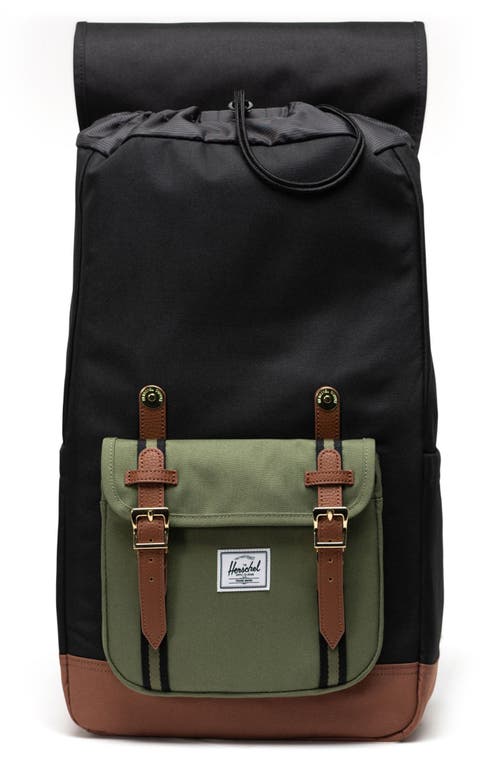 Shop Herschel Supply Co . Little America Backpack In Black/four Leaf Clvr/sddle Brn