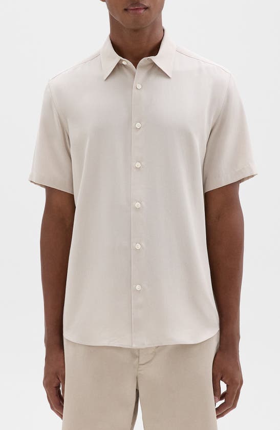 Shop Theory Irving Short Sleeve Lyocell Button-up Shirt In New Sand