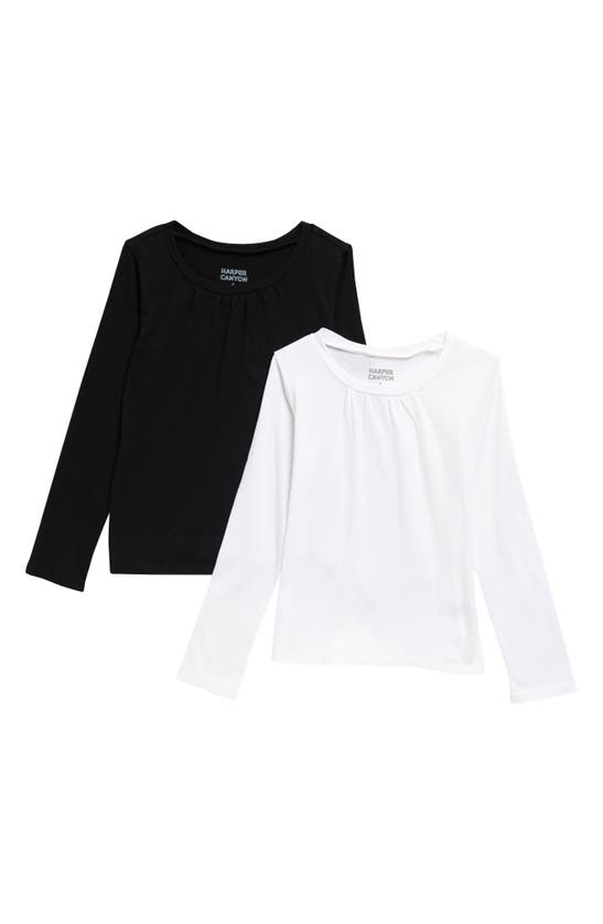 Harper Canyon Kids' Crew Neck Long Sleeve T-shirt In White- Black Pack