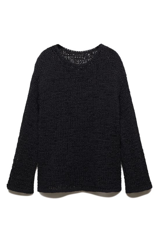 Mango Oversize Open Stitch Sweater In Black