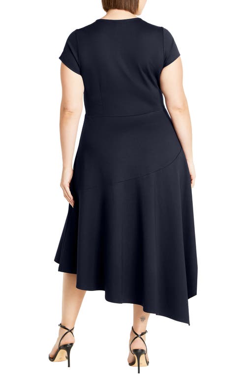 Shop City Chic Asymmetric Ponte Knit Dress In Navy