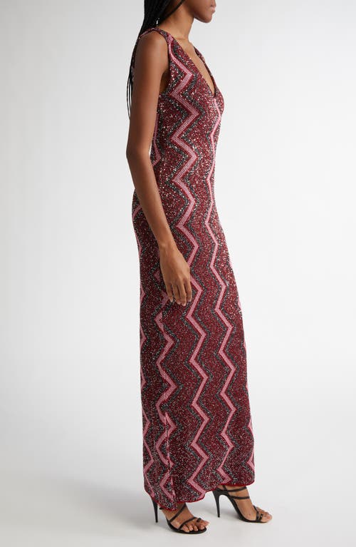 Shop Missoni Sequin Metallic Zigzag Stripe Dress In Red - Rose - Black