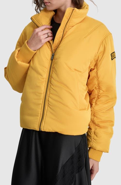 Shop Dkny Coated Satin Puffer Bomber Jacket In Goldenrod