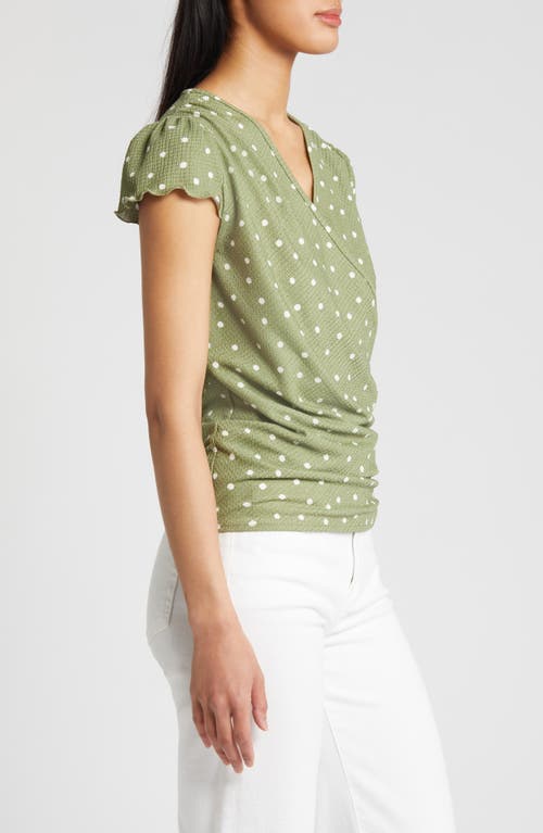 Loveappella Polka Dot Faux Wrap T-shirt In Sage