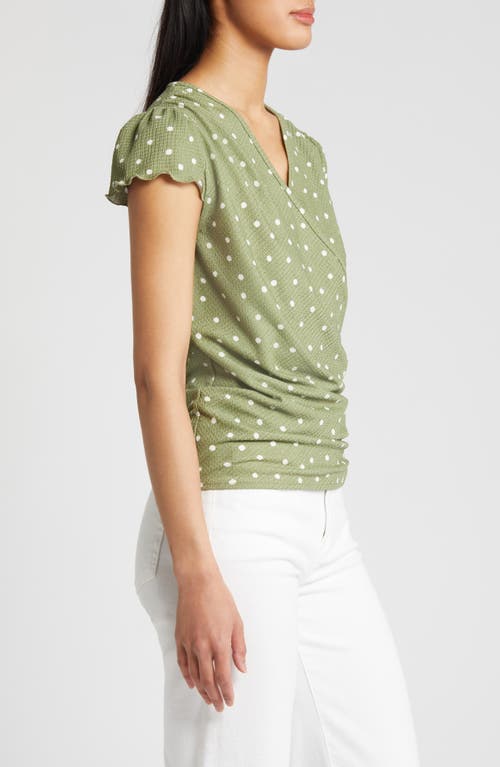 Shop Loveappella Polka Dot Faux Wrap T-shirt In Sage