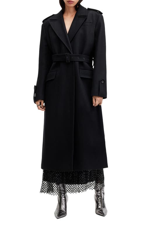 Shop Allsaints Augusta Wool Blend Trench Coat In Black