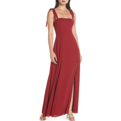 Fame And Partners Tie Shoulder Gown, Burgundy