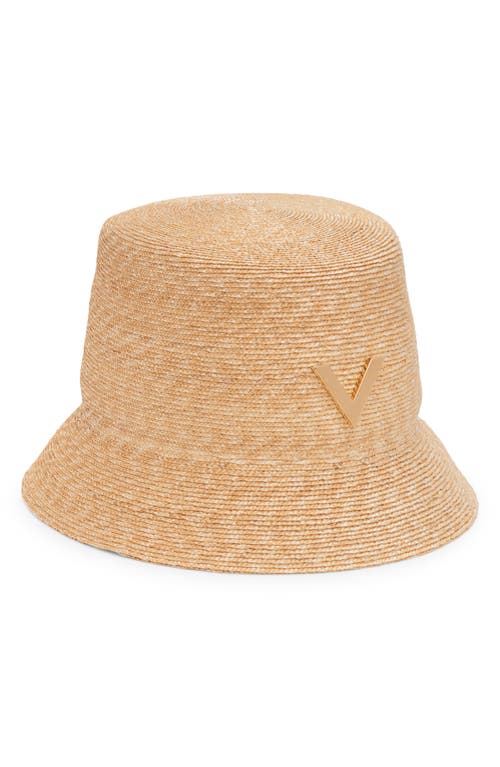 Valentino Garavani Logo Plaque Straw Bucket Hat Naturale at Nordstrom,