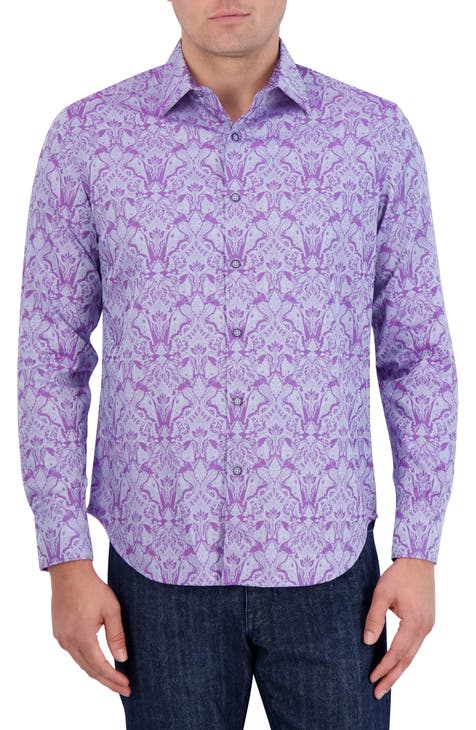 Highland Classic Fit Damask Print Print Cotton Button-Up Shirt