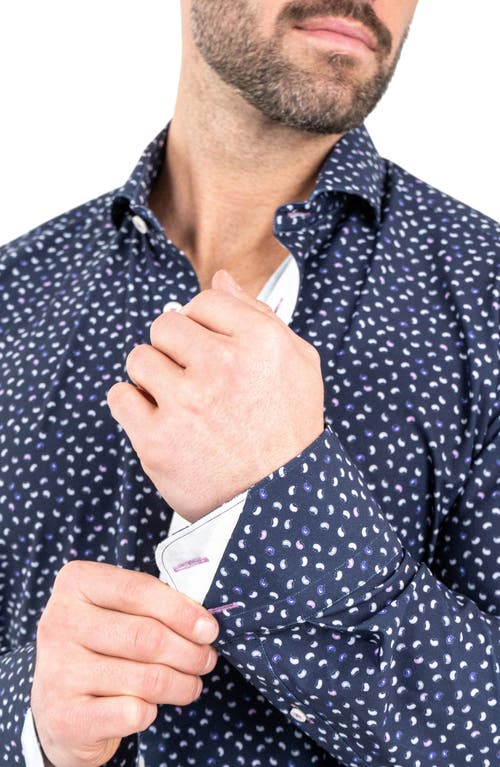 Maceoo Einstein Paisley Print Stretch Button-up Shirt In Blue