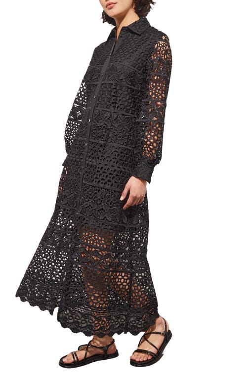 Shop Ming Wang Lacy Long Sleeve Midi Shirtdress In Black