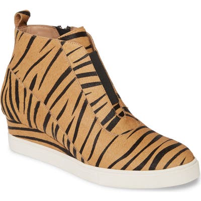 Linea Paolo Anna Genuine Calf Hair Wedge Sneaker, Brown