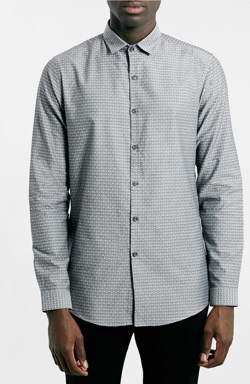 Geometric Print Dobby Shirt in Grey