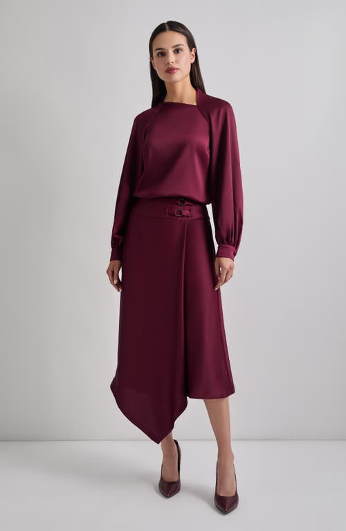 Misook Asymmetrical Bishop Sleeve Blouse In Sangria