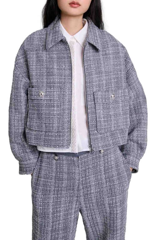 Shop Maje Short Tweed Jacket In Grey