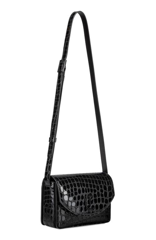 Shop Christian Louboutin Small Loubi54 Croc Embossed Patent Leather Crossbody Bag In Black/black