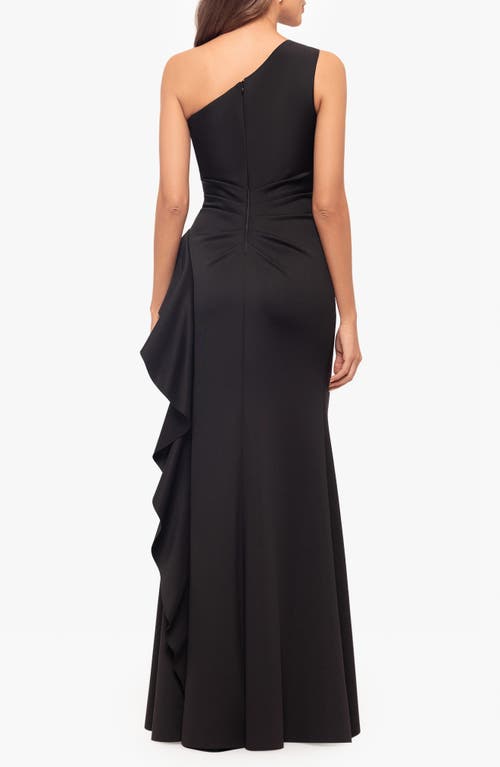 Shop Xscape Evenings One-shoulder Ruffle Scuba Crepe Gown In Black