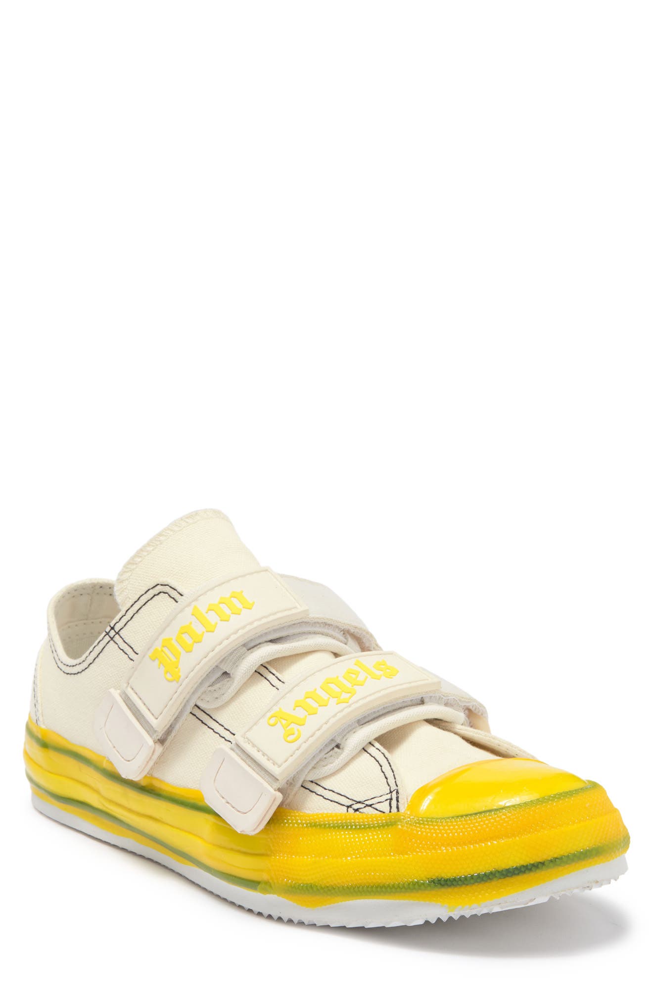 Palm Angels Vulcanized Low Top Sneaker In White Yellow