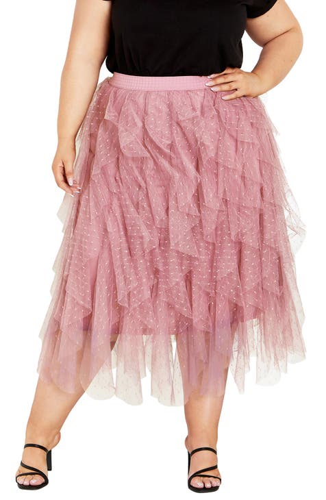 High Waisted Skater Skirt Plus Size-Pink