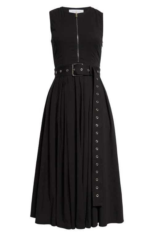 Shop Michael Kors Collection Belted Zip Front Poplin Midi Dress In Black