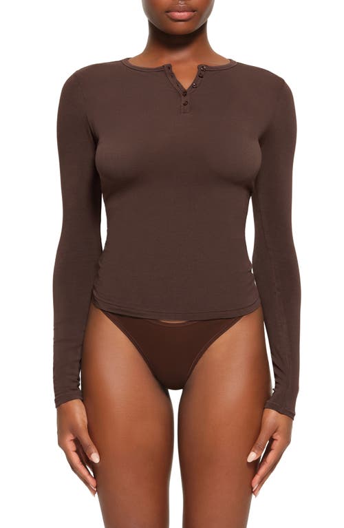 New Vintage Long Sleeve Henley Top in Cocoa