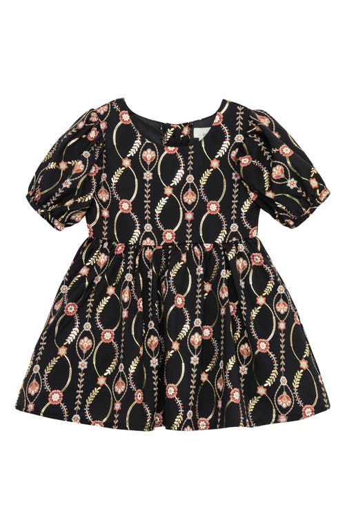 Peek Essentials Infinity Vine Puff Sleeve Dress Black Print at Nordstrom,