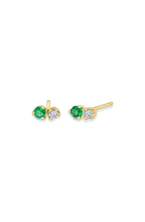 Zoë Chicco Mixed Emerald & Diamond Stud Earrings in Yellow Gold at Nordstrom