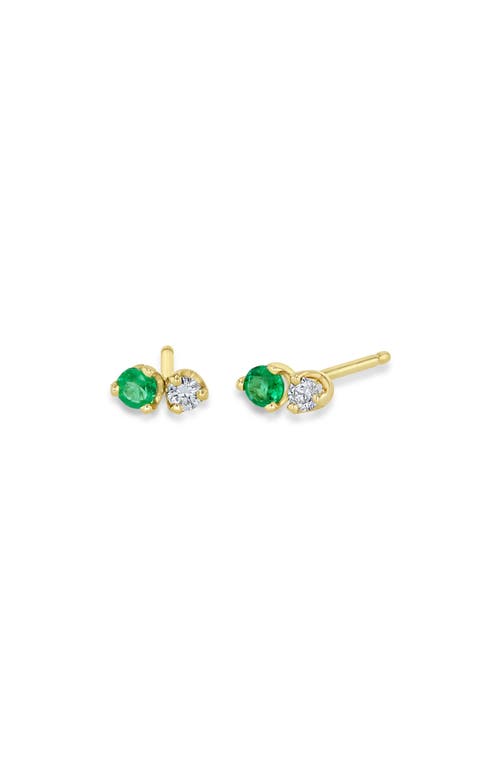 Zoë Chicco Mixed Emerald & Diamond Stud Earrings In Yellow Gold