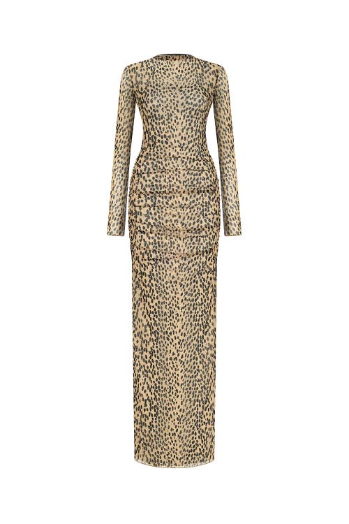NOCTURNE NOCTURNE LEOPARD PRINT LONG SLEEVE DRESS