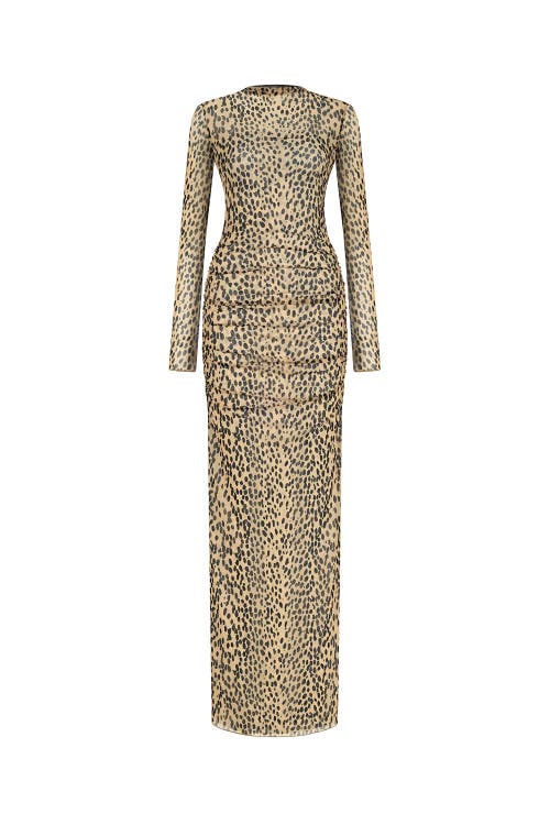 Shop Nocturne Leopard Print Long Sleeve Dress In Multi-colored