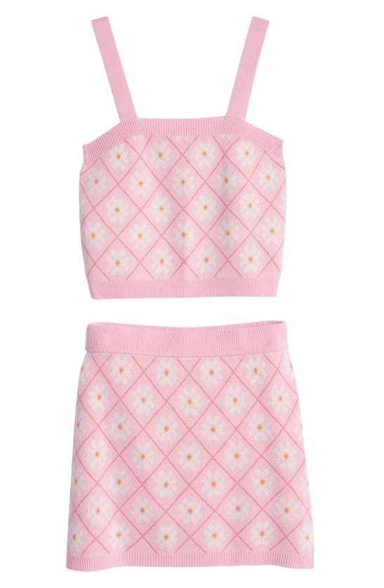 Freshman Kids' Jacquard Daisy Knit Camisole & Skirt Set In Pink Daisy Combo