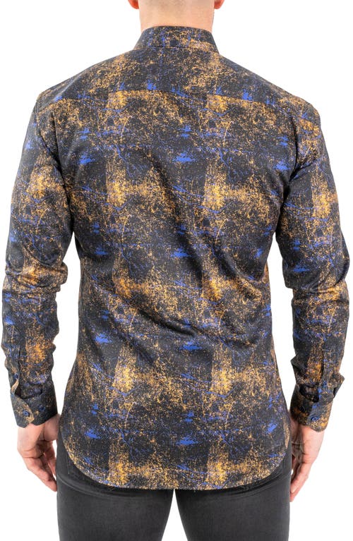 Maceoo Fibonacci Galaxysplash Black Contemporary Fit Button-up Shirt In Black