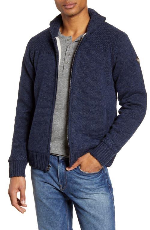 Lined Wool Blend Zip Sweater Jacket in Navy