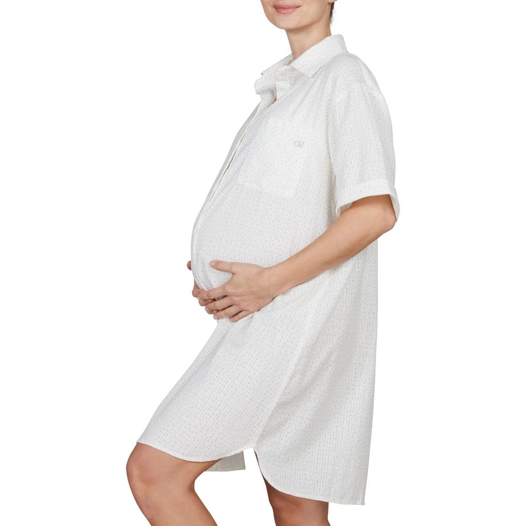 Cache Coeur Paulette Maternity/nursing Organic Cotton Nightgown In White/green