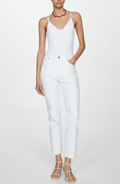 Mango Claudia Waxed Crop Slim Fit Jeans In White