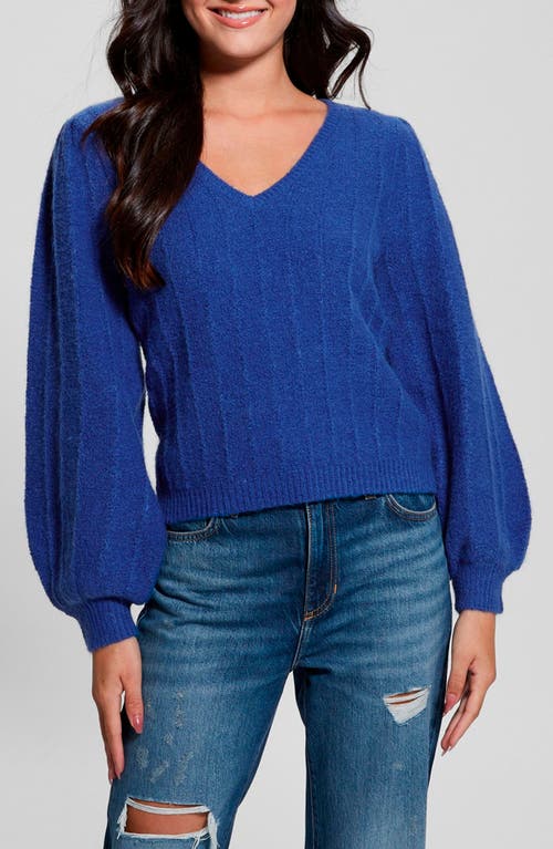 Shop Guess Madeline Pointelle Detail Sweater In Surfing Blue