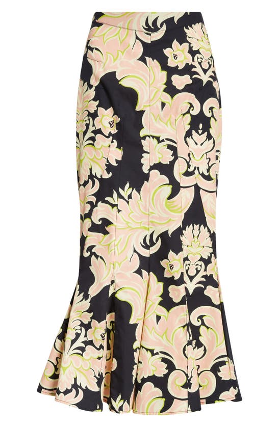 Shop Etro Floral Godet Cotton Midi Skirt In Black
