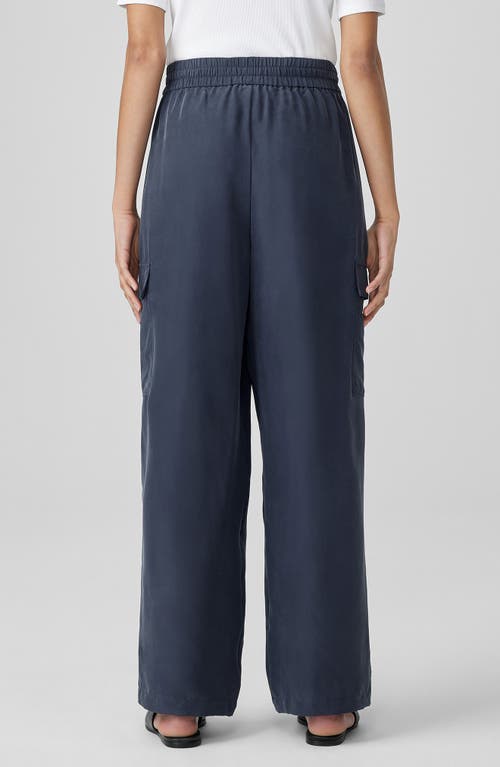 Shop Eileen Fisher Cargo Silk Straight Leg Drawstring Pants In Ocean