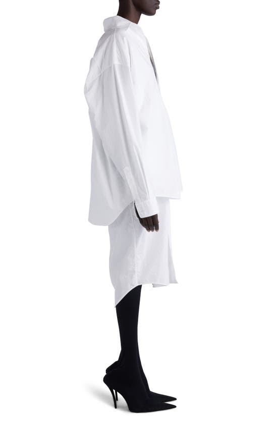 Shop Balenciaga Layered Long Sleeve Cotton Poplin Shirtdress In White