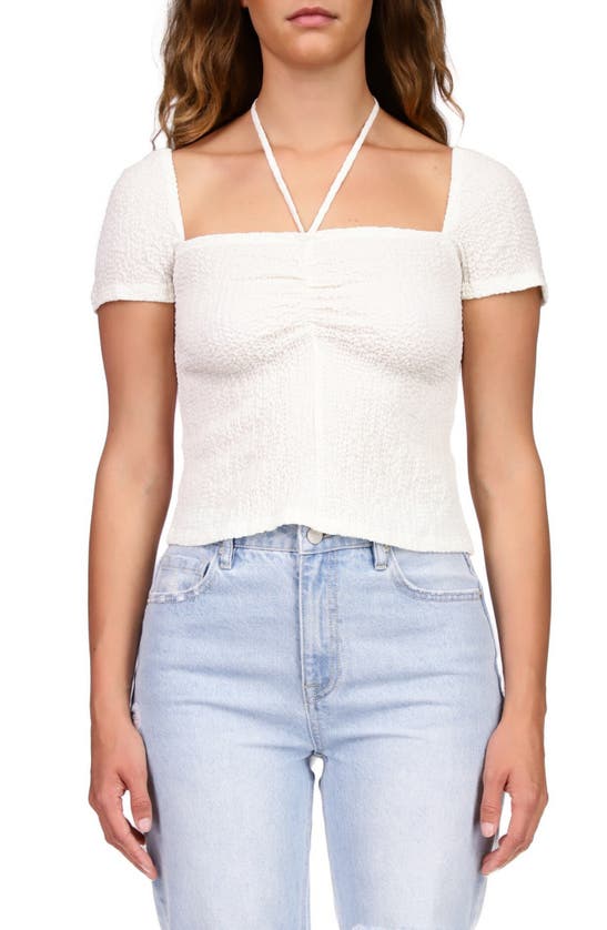 Sanctuary Cap Sleeve Crop Halter Top In Powdered S