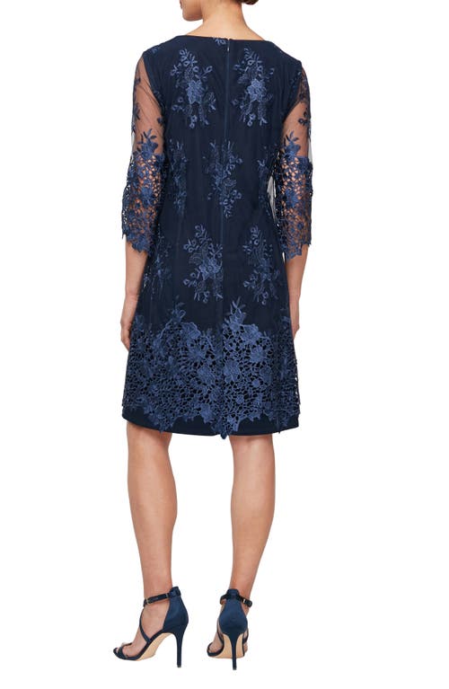 Shop Alex Evenings Embroidered Elongated Mock Jacket Sheath Dress In Dark Navy