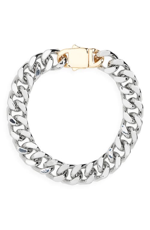 Two-Tone Flat Curb Chain Bracelet in Rhodium- Gold