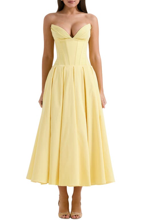 House Of Cb Lady E Strapless Corset Gown In Yellow