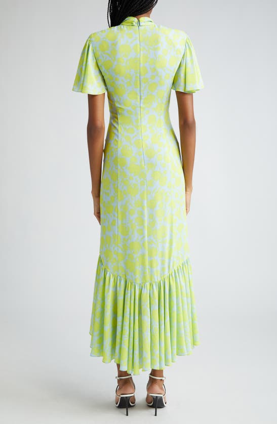 Shop Cinq À Sept Peeta Floral Print Ruched Maxi Dress In Serene Sky/ Fres