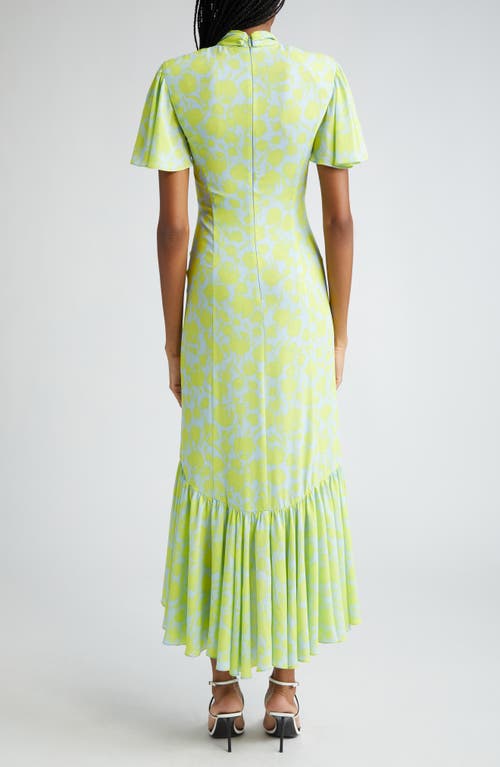 Shop Cinq À Sept Peeta Ruched High-low Midi Dress In Serene Sky/fres