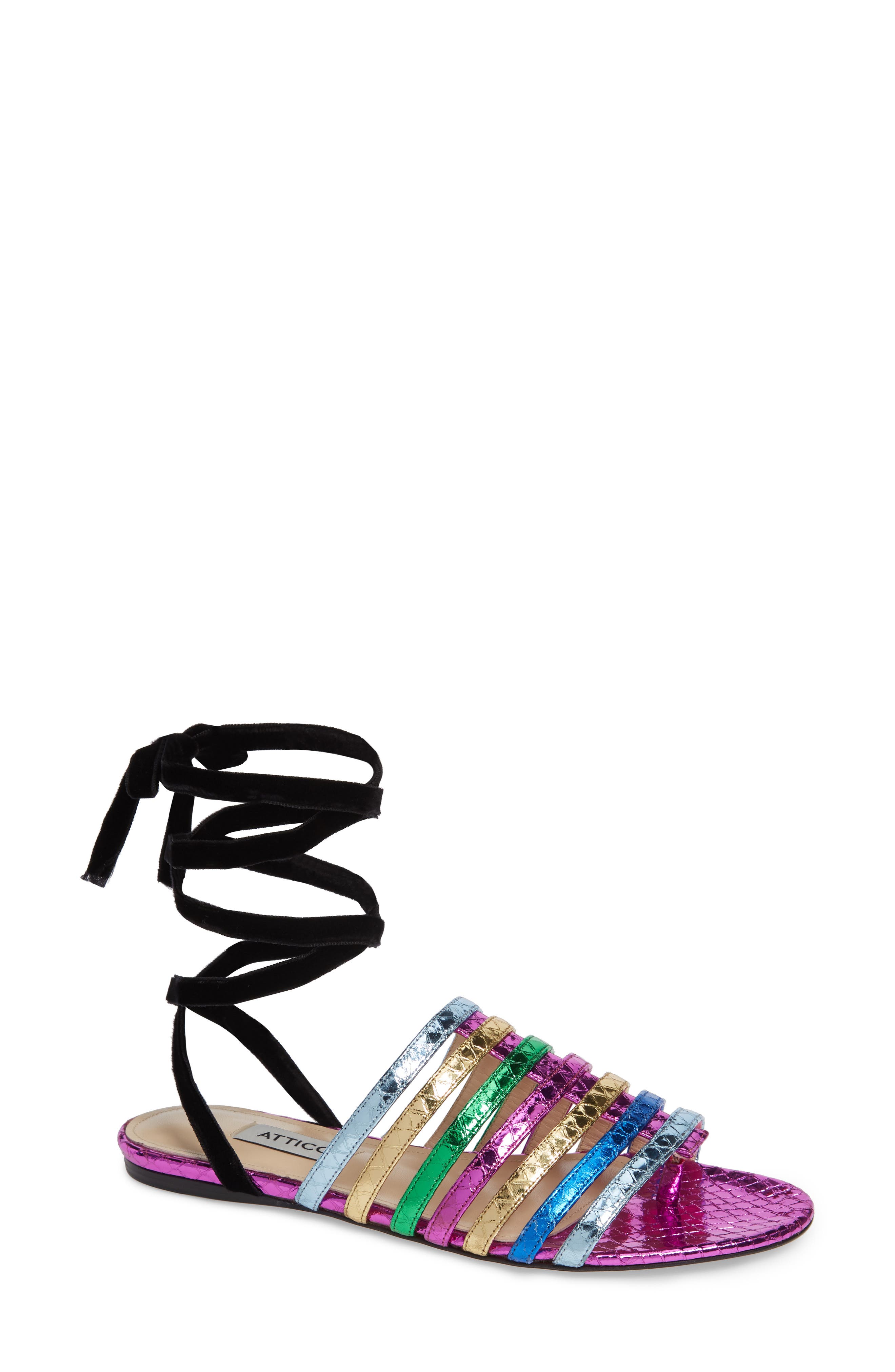 Attico Chiara Rainbow Ankle Wrap Sandal, Pink