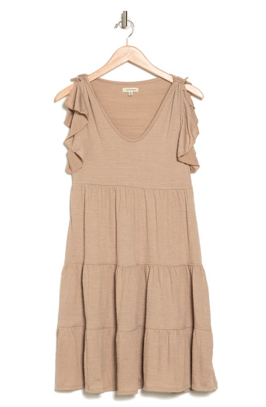 Max Studio Ruffle Cap Sleeve Tiered Jersey Babydoll Dress In Oatmeal