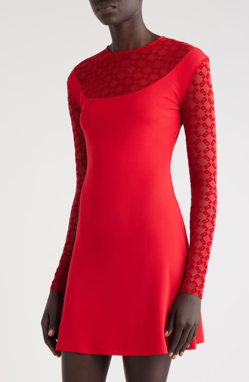 Shop Givenchy Plumetis Long Sleeve Mixed Media Minidress In Red