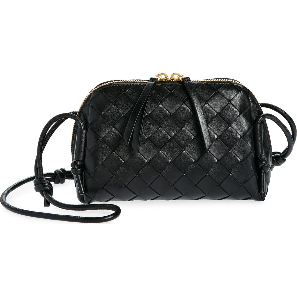 Bottega Veneta Mini Concert Intrecciato Leather Crossbody Bag In 8425 Black-gold