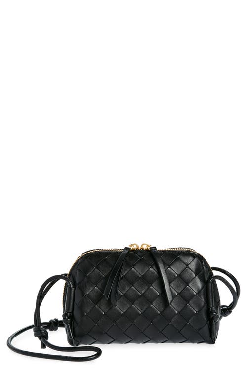 Bottega Veneta Mini Concert Intrecciato Leather Crossbody Bag In 8425 Black-gold